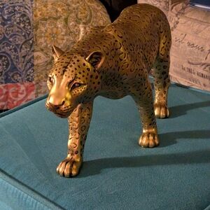 Majestic Gold-Toned Leopard Art Sculpture